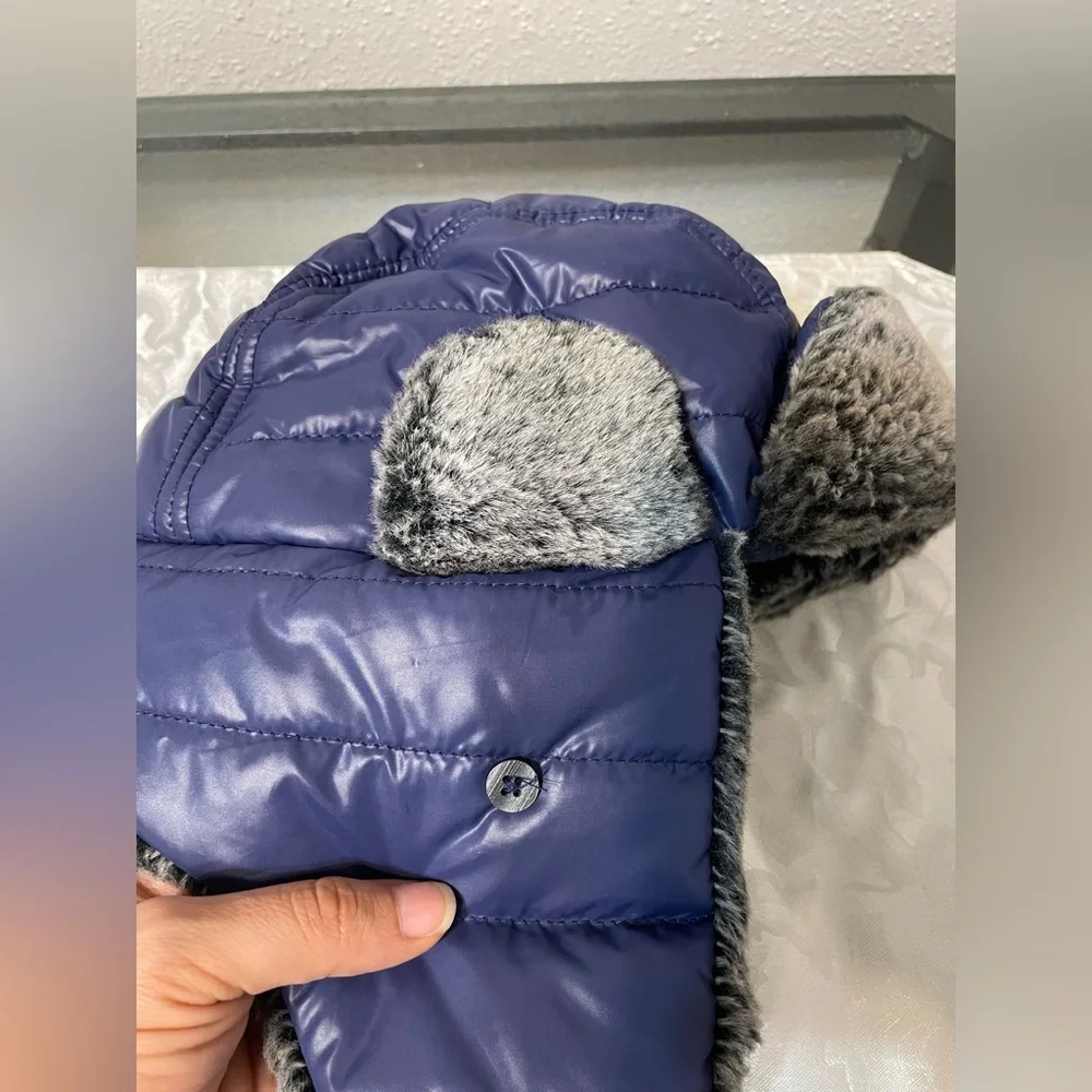 Kids Blue Winter Hat with Faux Fur Lining